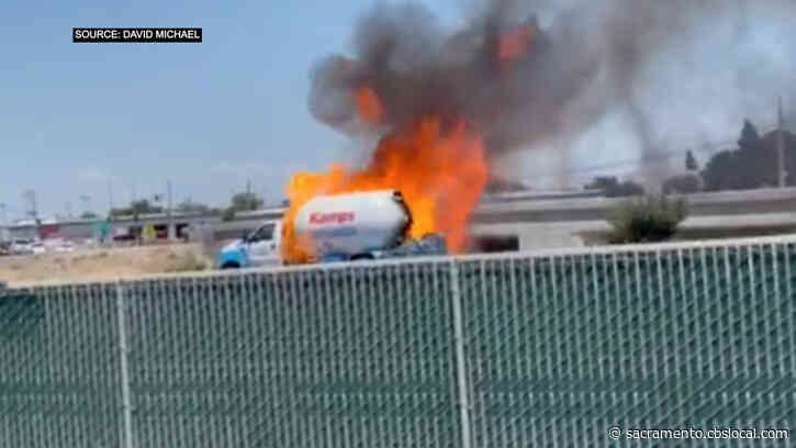 VIDEO: Propane Truck Catches Fire On Highway 99 Near Stockton