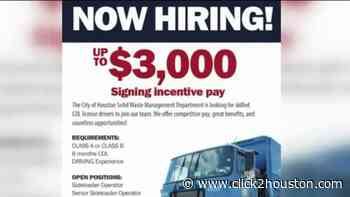 Houston-area employers offering sign-on bonuses to fill jobs - KPRC Click2Houston