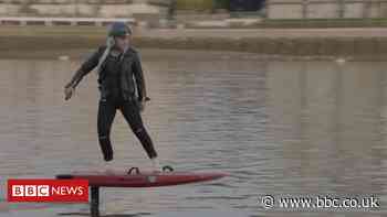 Aimee Fuller: Olympian tests 'flying surfboard' on Thames