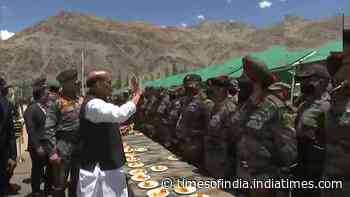 Defence minister Rajnath Singh visits Karu Military Station in Ladakh, reviews projects - Times of India