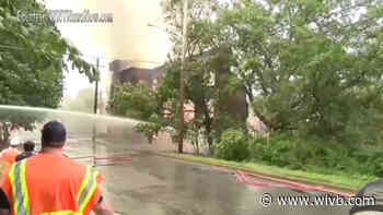 Crews in Jamestown picking up after factory was destroyed in a fire