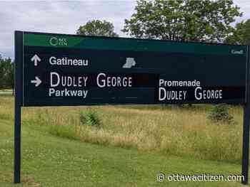 'Dudley George Parkway' sign posted on Sir John A. Macdonald Parkway - Ottawa Citizen