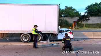 26-year-old dead after car slams into transport truck on Highway 401
