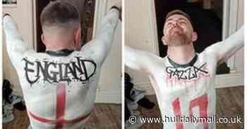 England super-fan spray paints his body for Euro 2020 quarter-final