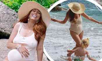 Stacey Solomon looks sensational as she showcases her growing baby bump on the beach 