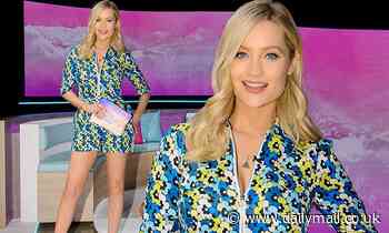 Laura Whitmore looks incredible in a floral playsuit while hosting Love Island Aftersun from London 
