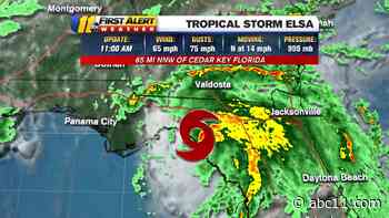 Elsa making landfall as tropical storm in Taylor Co., Florida; path still tracks into North Carolina