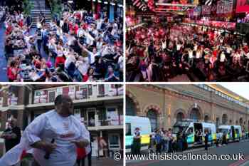 England fans across London celebrate Denmark win
