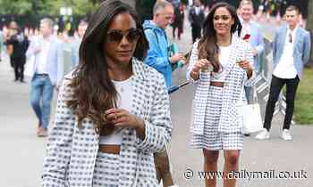Alex Scott cuts a chic figure in a white crop top and checked co-ords for Wimbledon final - Daily Mail