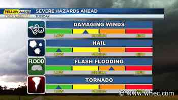 First Alert Weather: Yellow Alert Tuesday afternoon and evening for severe thunderstorms