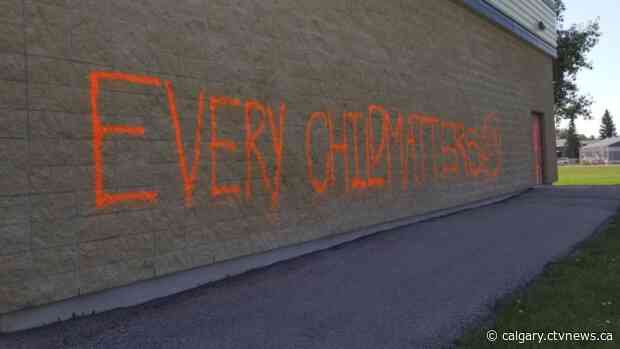 'Every child matters' spray painted on Airdrie, Alta. school, RCMP seek vandals