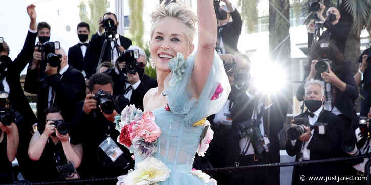 Sharon Stone Channels Cinderella In Puffy Blue Dress at Cannes Film Festival 2021