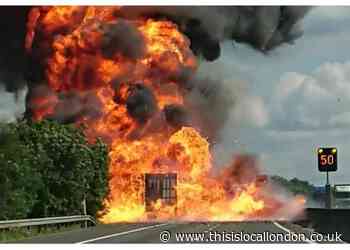 Lorry carrying aerosol cans 'explodes' shutting down the M11