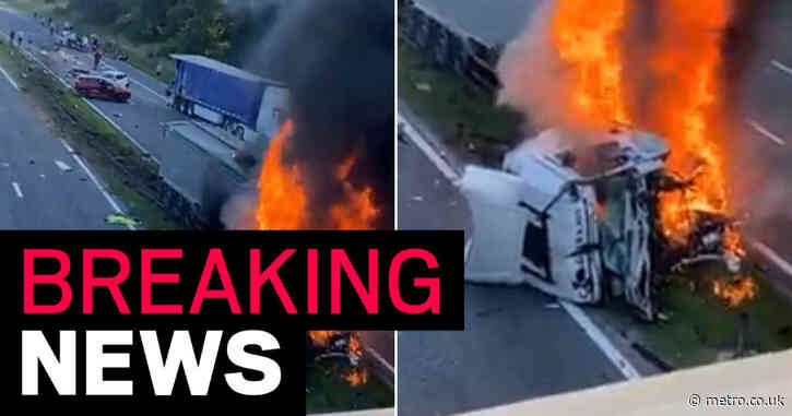 Fears of fatalities as lorry explodes into fireball after huge motorway crash