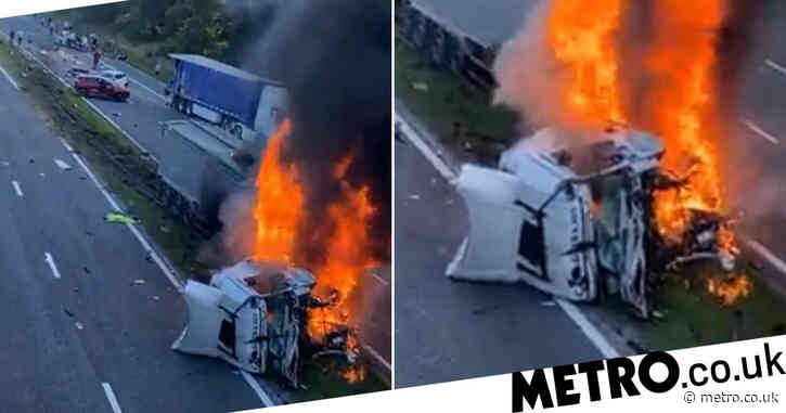 People feared dead as lorry explodes into fireball after huge motorway crash