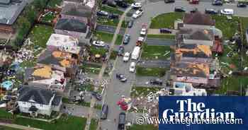 Ontario tornado: aerial views show extent of damage to building in Canadian town – video