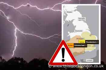 Weather warning for south London as thunderstorms forecast