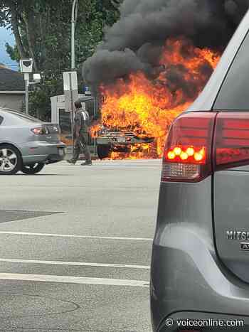 IN PHOTOS: Truck catches fire at Scott Road and 96 Avenue in Surrey - Voiceonline.com