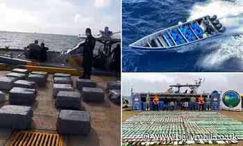 Moment speed boat with more than a TON of cocaine onboard is intercepted by military