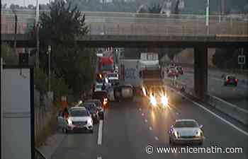 Une voiture sur le toit entre Antibes et Nice sur l'A8 - Nice-Matin