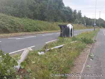 Uninsured driver flips car on side in Bolton avoiding fox