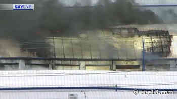 SkyEye13 over apparent storage warehouse fire in west Houston - KTRK-TV