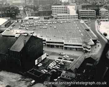 View from Thwaites Tower over Blackburn market car park