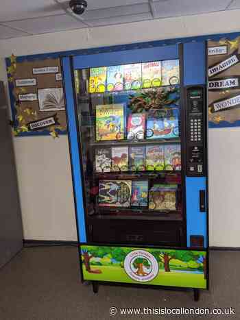 Vending machine filled with books to encourage school children to read