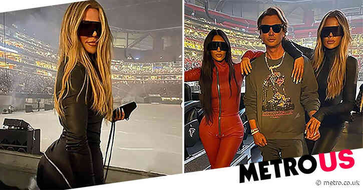 Khloe Kardashian poses with Kim Kardashian in behind-the-scenes snaps from Kanye West’s Donda album party