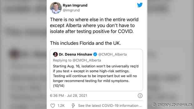 Doctors express outrage over Alberta's plan to eliminate COVID-19 quarantine rules