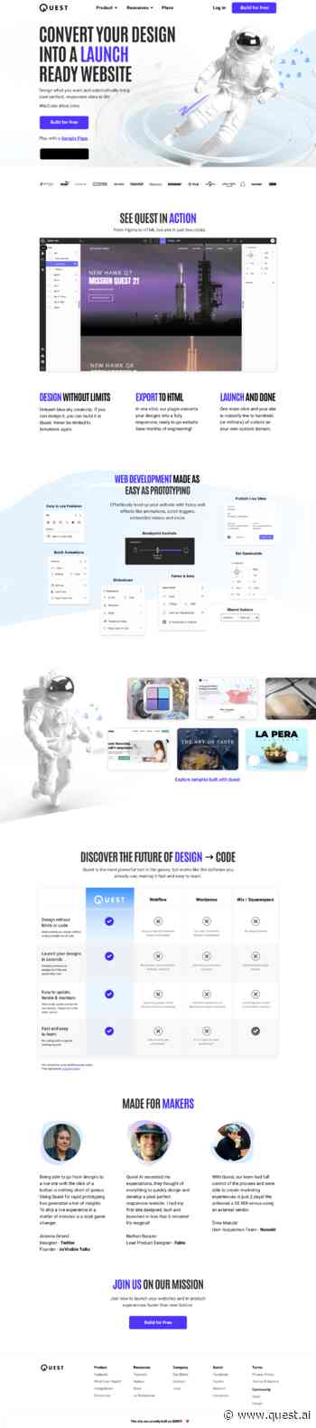 Quest - Figma to HTML with no-code, build delightful experiences