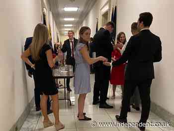 Unmasked staffers play ‘water pong’ in corridor on Capitol Hill in defiance of Covid rules