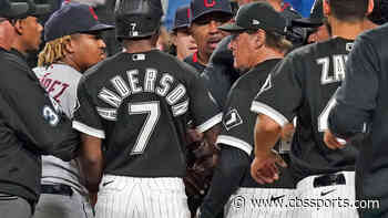 White Sox manager Tony La Russa charges to the support of Jose Abreu, who was beaned; benches clear