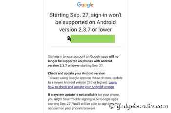 Google to End Support for Gmail, YouTube, Drive Account Sign-in on Old Android Phones Soon - Gadgets 360