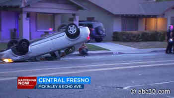 Rollover crash blocks westbound McKinley Avenue in central Fresno