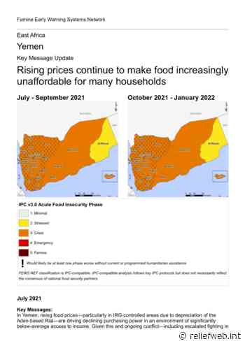 Yemen Key Message Update: Rising prices continue to make food increasingly unaffordable for many households, July 2021 - Yemen - ReliefWeb