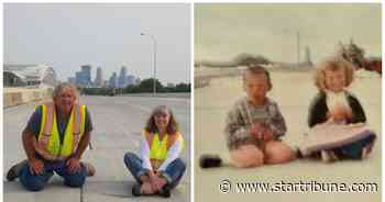 Buffalo siblings pose for photos on I-35W the only two times concrete was laid