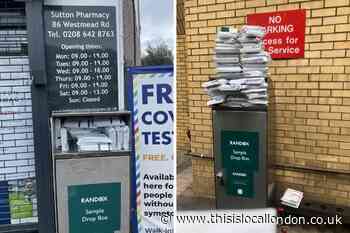 Randox: Overflowing Covid test box pictured in Sutton