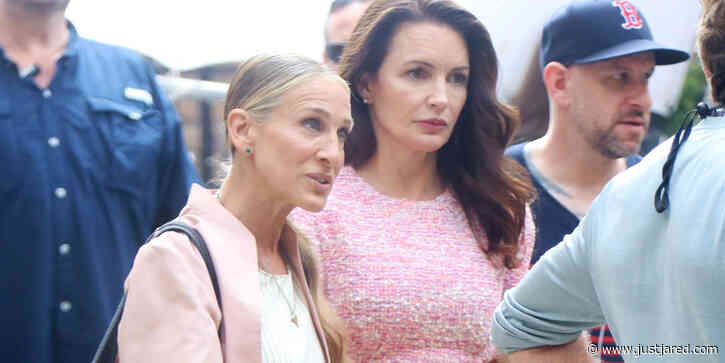 Sarah Jessica Parker & Kristin Davis Coordinate in Pink Outfits For 'And Just Like That' Filming