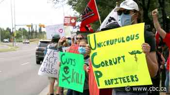 Nurses march on day of action at hospitals across Alberta to amplify staffing, salary concerns