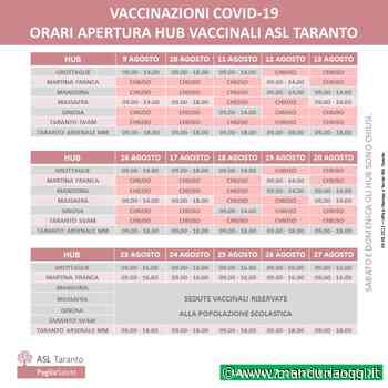 CAMPAGNA VACCINALE COVID - L'hub di Manduria sarà aperto il 12, il 13, il 19 e il 20 agosto - ManduriaOggi