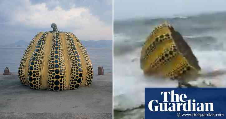 Yayoi Kusama pumpkin sculpture washed into sea by Japan storm