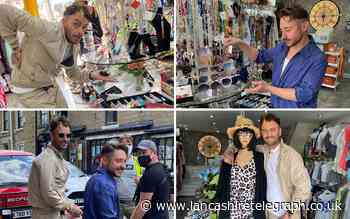 Brassic cast filming in Accrington buy sunglasses from boutique