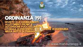 MANDURIA - Divieto di assembramenti, allestimenti picnic e accensione fuochi lungo il litorale di pertinenza del comune di Manduria nella notte di Ferragosto - ManduriaOggi