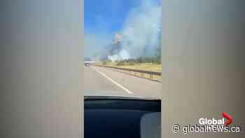 Fast moving grassfire shuts down part of Trans-Canada Hwy in Alberta