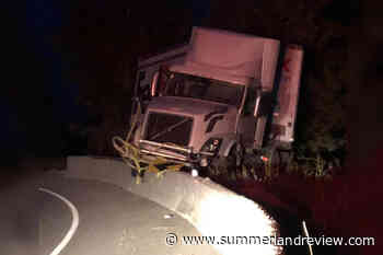 Semi-trailer crashes through concrete barrier on Highway 3 east of Osoyoos – Summerland Review - Summerland Review
