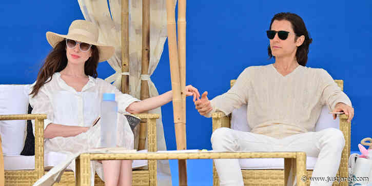 Anne Hathaway & Jared Leto Head To The Beach To Film 'WeCrashed' Scenes With Kids