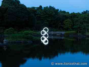 A split and sinking monument to the Tokyo Olympics conveys the divisive games