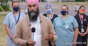 NDP Leader Singh takes shots at Trudeau, Kenney in Alberta stop