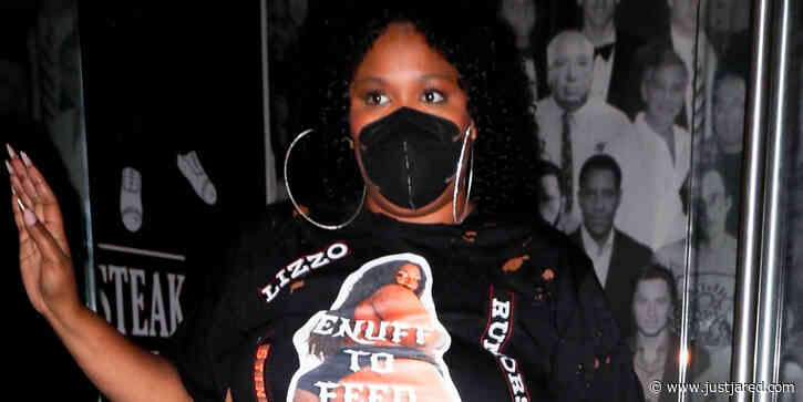 Lizzo Wears a Shirt With A Photo of Herself On It to Dinner with Friends